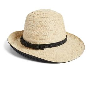 Kate Spade NY Black & Tan Asymmetrical Straw Sun Hat – Raffia Bow